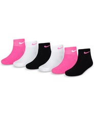 Nike Girls Metallic Swoosh Socks   6 Pack   XS Sock 5  7 / Shoe 10C  3Y 