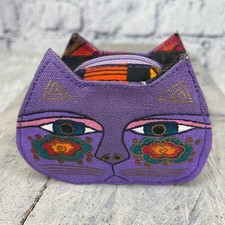 Monedero Laurel Burch Gato Colorido Lona Cremallera Bolsa Dimensional Cara De Colección
