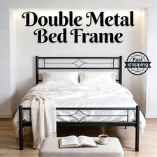 4ft6 Double Bed Frame Mattress Foundation Metal Iron Bed with Under-bed Storage