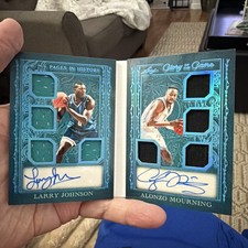 Larry Johnson Alonzo Mourning Hornets Heat Dual Auto Book Quad Relic Leaf 3/3