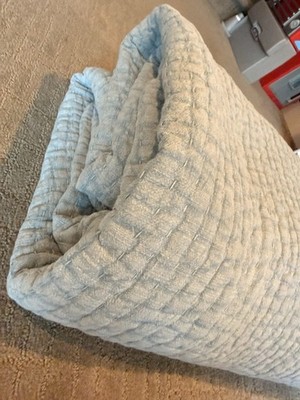 Pottery Barn  Pick Stitch Quilt Chambray Blue King 100% Cotton