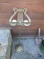 Vintage Brass Harp Music Stand Gold Metal Lyre Shaped Footed Telescoping 36"-49"
