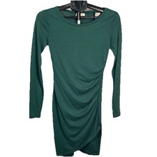 Leith Womens Small Green Bodycon Dress Long Sleeve Ruched Side Stretch Mini