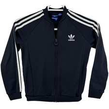 Adidas Track Jacket Youth Medium Black SST Originals 3-Stripe Full Zip Bomber