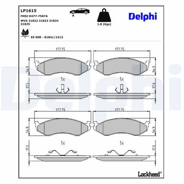 Bremsbelagsatz Scheibenbremse Delphi LP1615 FüR KIA XJ ZJ ZG Carnival Jeep TJ 1-image