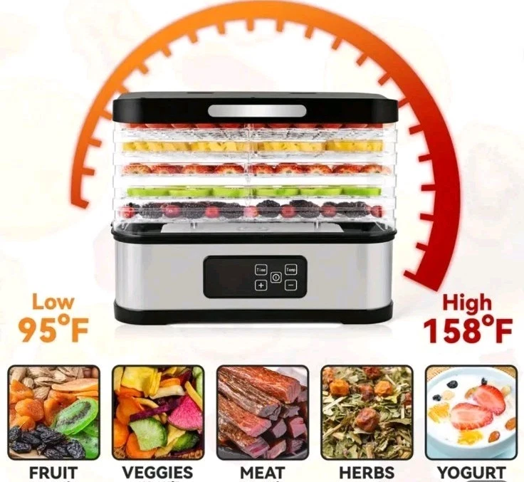 Máquina Deshidratadora de Alimentos 5 Bandejas Temporizador Ajustable 300W Secado de Frutas Cecinas Foto 2 de 4