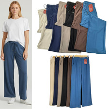 Womens Soft Silky Feel Wide Leg Joggers Sweatpants Pants Bottoms Casual Trousers