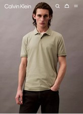 NWT Calvin Klein Men's Liquid Touch Polo Shirt L Beige Short Sleeve Cotton