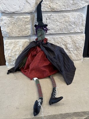 LL) Primitive WITCH DOLL Handmade Halloween Folk Art Kitchen Plush Sitting