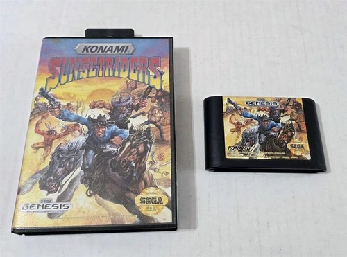 T-222 VINTAGE SEGA GENESIS SUNSET RIDERS GAME & CASE WORKING