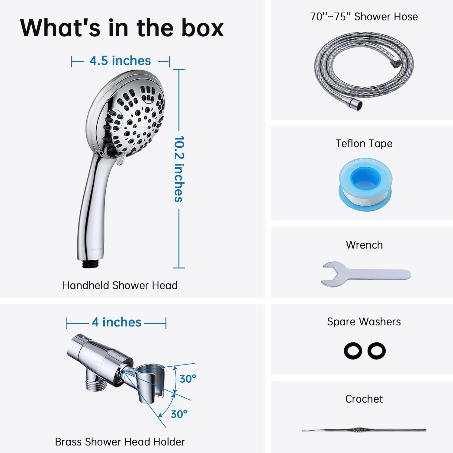 High Pressure Shower Head 6 Spray Setting with Adjustable Solid Brass Shower ...