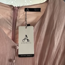 SALE: ANEWSTA Pink Silky Maxi Dress BNWT SIZE M UK 10 Elegant V-Neck 