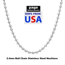 USA - Stainless Steel 24", 30" 2.4mm Ball Chain Necklace For Dog Tags Or Pendant