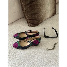 Via Spiga black purple jacquard floral Mary Jane block heels 7