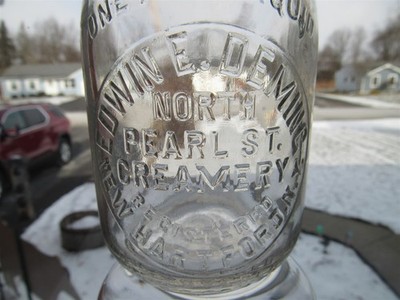 TREP Milk Bottle Edwin E Deming North Pearl St Creamery Dairy New Hartford NY