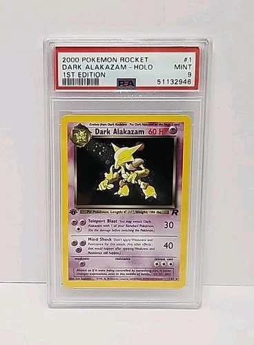 PSA 9 Dark Alakazam 1/82 1st Edition Holo Team Rocket 2000 Pokemon Card Graded