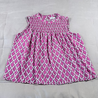 Crown & Ivy Womens Sleeveless Pleated Ruched Top Pink White Size L