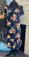 Vtg Hilo Hattie Hawaiian Island Print Midi Dress Medium Ruffle Sundress