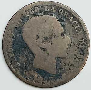 1877OM Spain 5 Centimos KM# 674 Circulated Condition