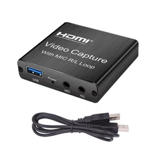 Black Video Capture Card 4K Screen Record Game Streamer Device MIC R/L Loop