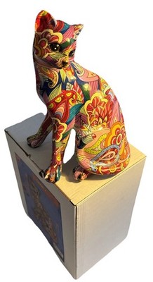Groovy Art Katzenfigur bunte Wohndeko Ornament 23 cm hoch mit Box 