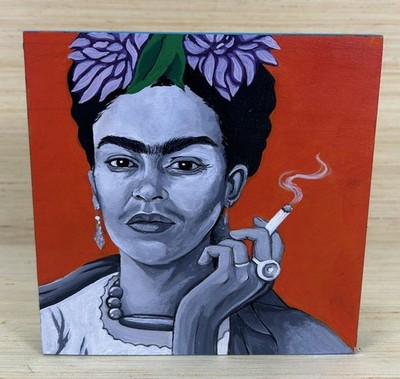 ''Frida Kahlo 2025'' Acrylic On Wood Original Painting 6x6 Monica Hernandez