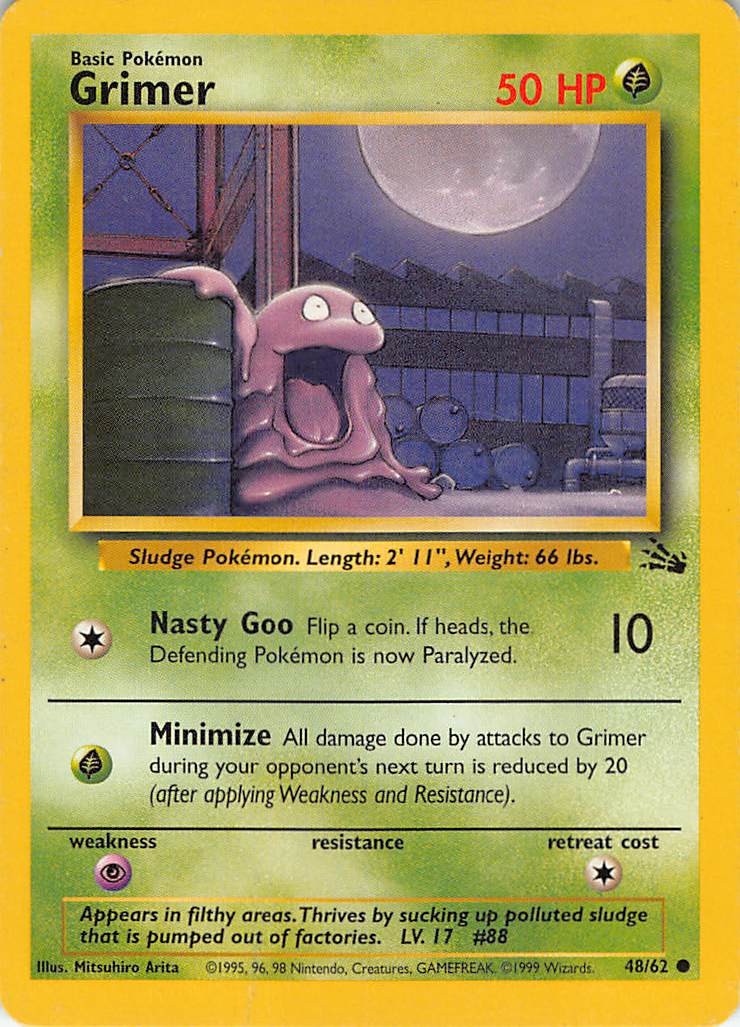 Grimer 48/62 Common Fossil Pokemon Unlimited Moderately Played