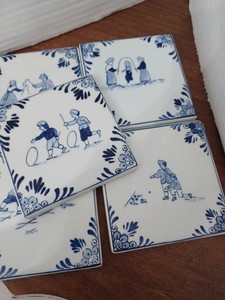 5 Delft’s Blauw Holland Coasters Different Scenes Kids Playing numbered 
