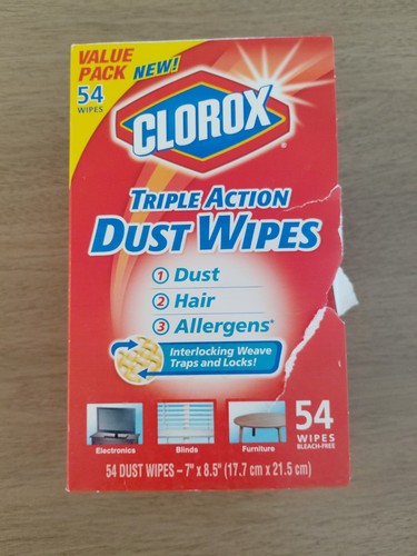 DISCONTINUED Clorox Triple Action Dust Wipes 54-Count Value Pack Open Box