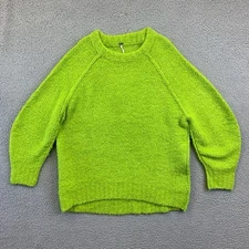 FREE PEOPLE Womens Teddy Fuzzy Soft Oversized Tunic Lime Green Sweater Sz Large