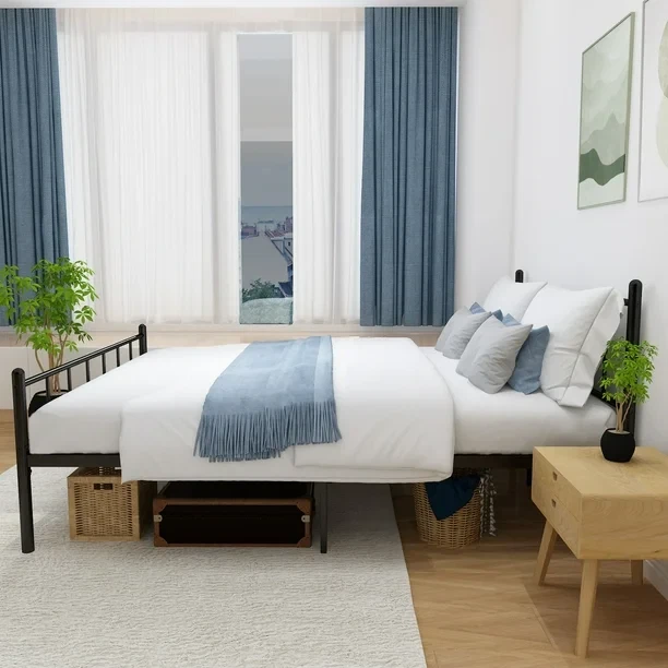 全尺寸14英寸金属平台床架带床头板和踏板,存储空间 — 第 2/4 张图片