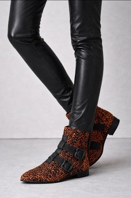 John Fluevog Tudor Sutton Velvet Leather Flat Ankle Boots Leopard 7