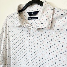 Hart Schaffner Marx HartSoft Luxury Cotton Golf Polo Shirt Mens Large White Blue