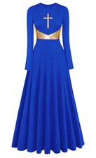 Womens Metallic Cross Worship Praise Dance Dress Full Length Lyrical Dancewea...