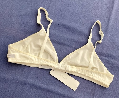 DKNY sz L Wire-free Bra + 2 sz L Thong panties white cotton blend new old stock - Picture 11 of 20