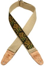 Leathers 2" Hemp 'Vegan  Guitar Strap With Printed Rosa Motif In Yellow,Orang...