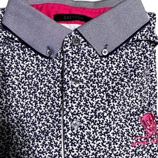 Greyson Wynn Golf Club Polo Shirt Mens Large Navy White Performance Pink LOGO