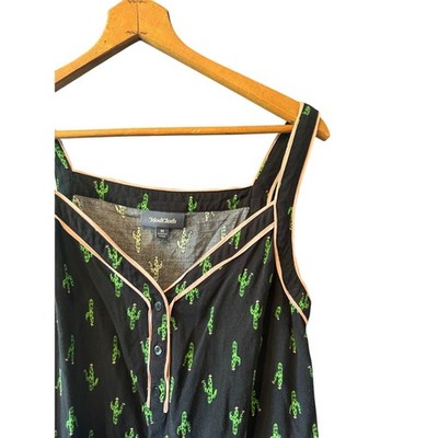ModCloth | Cafe Au Soliel Black + Green Cactus Print Tank | Size Medium