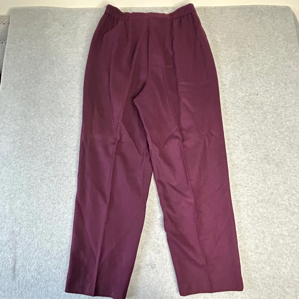 Calça Borgonha Vintage Mescla de Lã Perna Cônica Plissada Frente Cintura Alta Retrô W16 - Imagem 2 de 4