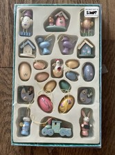23 Vintage Miniature Wooden Easter Tree Ornaments Bunny Chicks Eggs Assorted