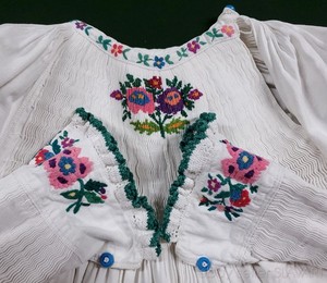 Rusyn folk costume blouse Ukrainian hand-embroidered peasant dress chemise linen