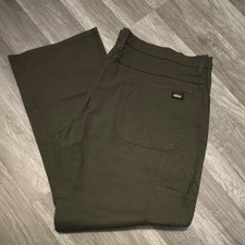 Dickies Men's Dark Green Workwear Pants Straight Leg Cargo Pocket Cotton Blend