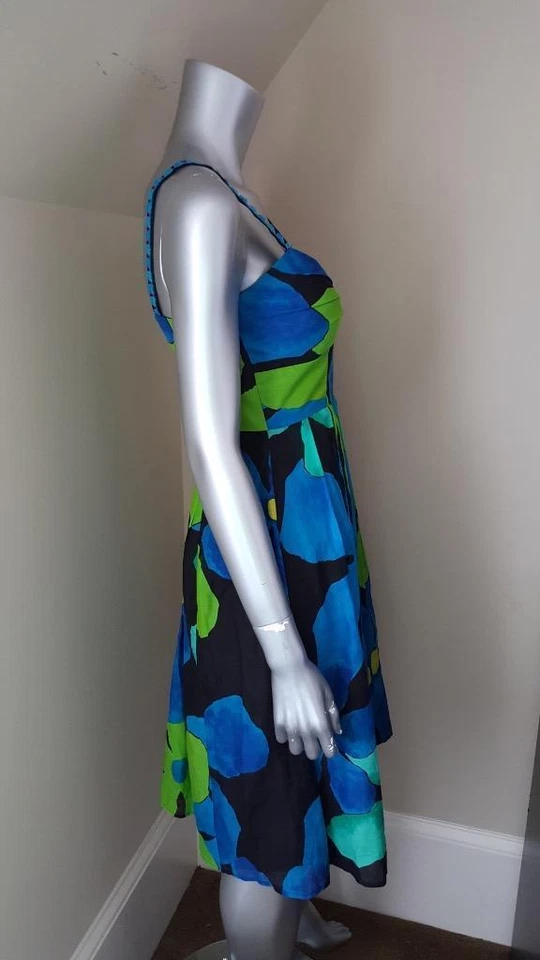 Vestido sin mangas JAX Designer azul verde floral algodón mezcla seda Imperio talla 2 nuevo sin etiquetas Foto 4 de 4
