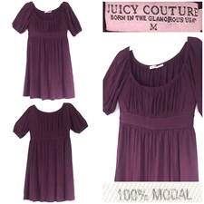 Juicy Couture Womens Medium (32 in Bust) Purple Scoop Puff Sleeve Empire Dress