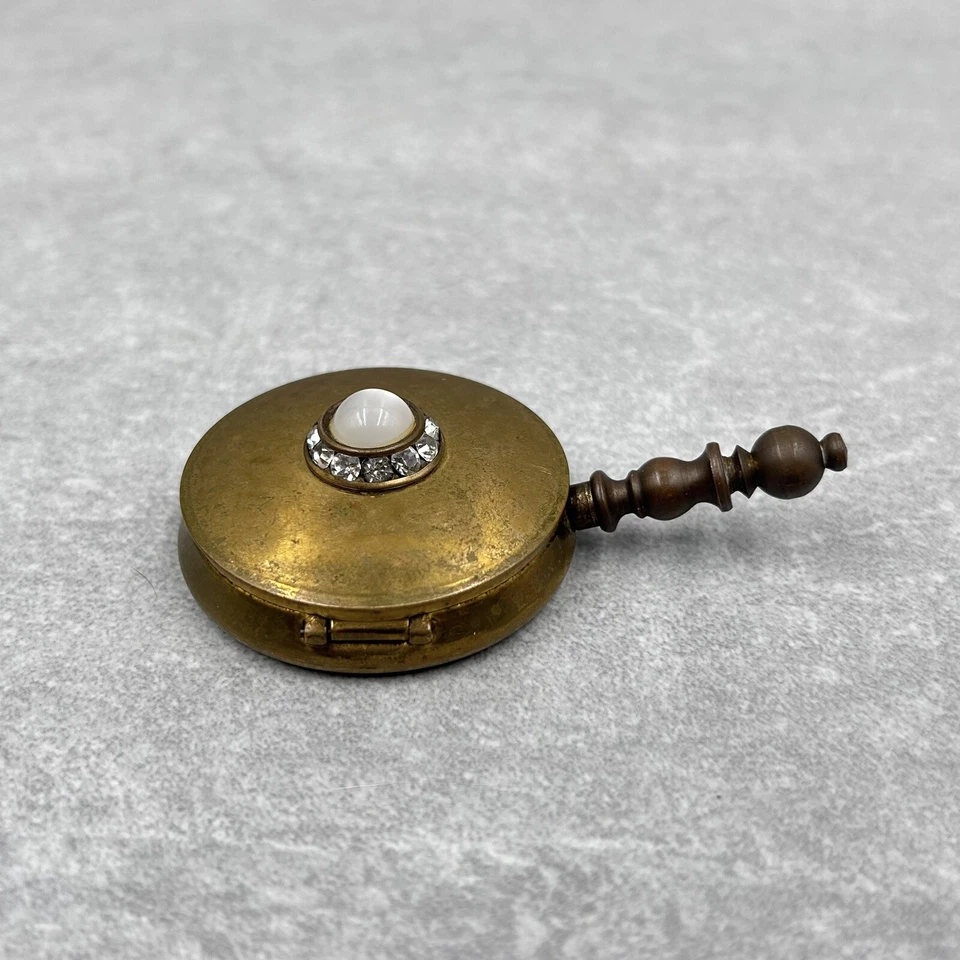 Винтажная Латунная Тихая Таблетка Дворецкого Прозрачные Стразы и Искусственный Перламутр - Изображение 3 из 4
