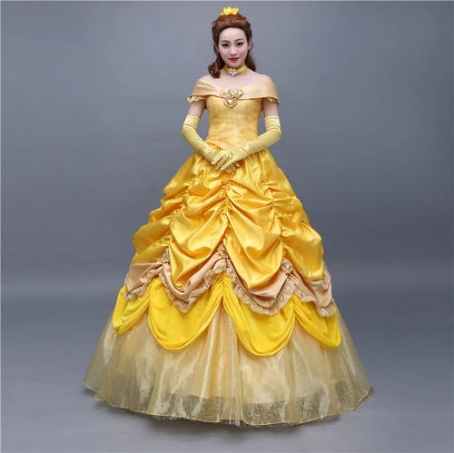 Beauty and the Beast Belle Disney Cosplay Costume Yellow Evening Dress Costum...