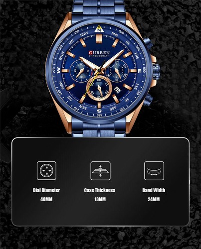 Orologio da polso uomo CURREN marca lusso acciaio cronografo uomo business watch - Foto 12 di 34