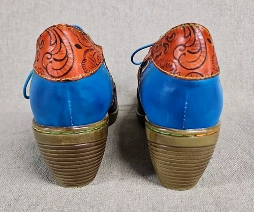 Handmade Lambskin Oxford Loafer Shoes Blue Paisley Print Sz 39 EUR Sz 8 US Wms - Picture 3 of 10