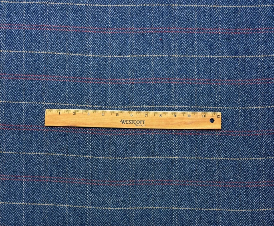 TELA TEJIDA DE LANA ESPIGA AZUL MARINO A CUADROS DISEÑO BALARD DUTTON POR YARDA 55"W Foto 3 de 4