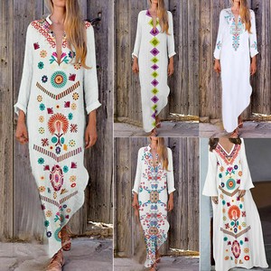 Details About Bohême Femme Robe Longue Kaftan Décontracté Manches Longues Plage Robe De Soleil